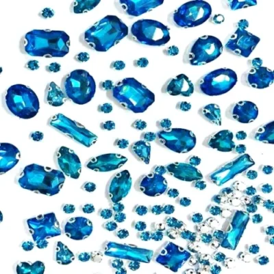 HB Cruystal 150PCS Sew-On Glass Rhinestones (Aqua Blue)