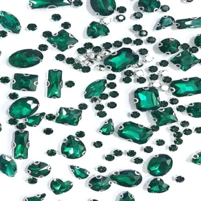 HB Cruystal 150PCS Sew-On Glass Rhinestones(Emerald Green)