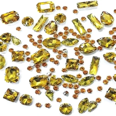 HB Cruystal 150PCS Sew-On Glass Rhinestones with Stainless Steel Prong Setting(Golden)