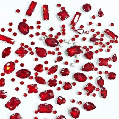 HB Cruystal 150PCS Sew-On Glass Rhinestones with Stainless Steel Prong Setting(Hot Red)