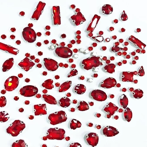 HB Cruystal 150PCS Sew-On Glass Rhinestones with Stainless Steel Prong Setting(Hot Red)