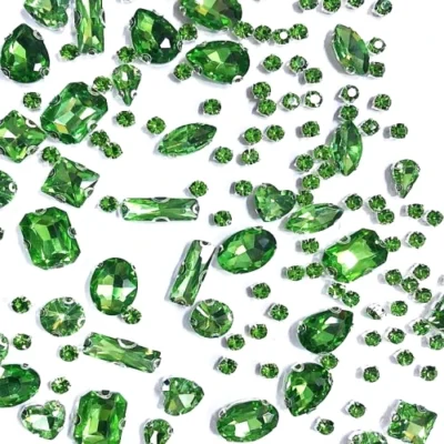 HB Cruystal 150PCS Sew-On Glass Rhinestones(Emerald Green)